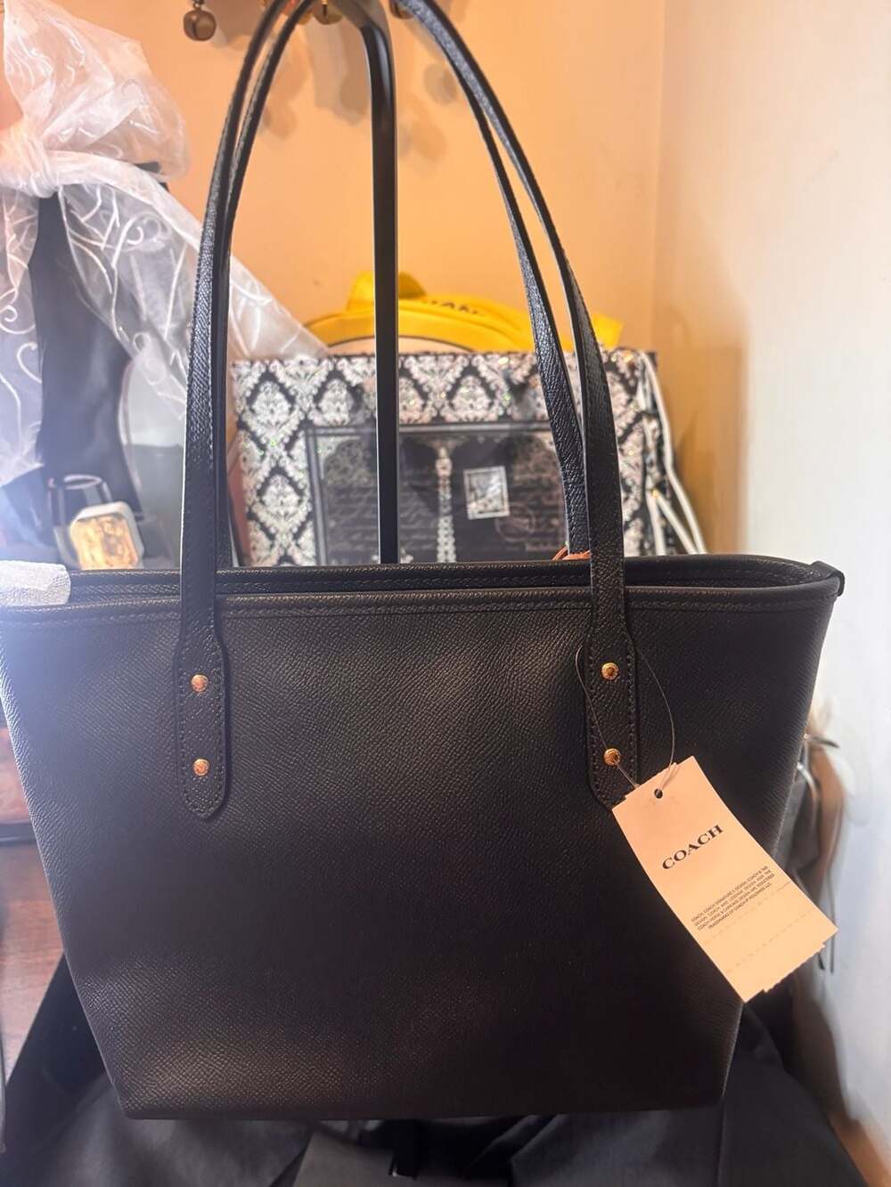Coach Crossgrain Leather City Zip Tote Handbag Midnight Blue - Picture 6 of 8
